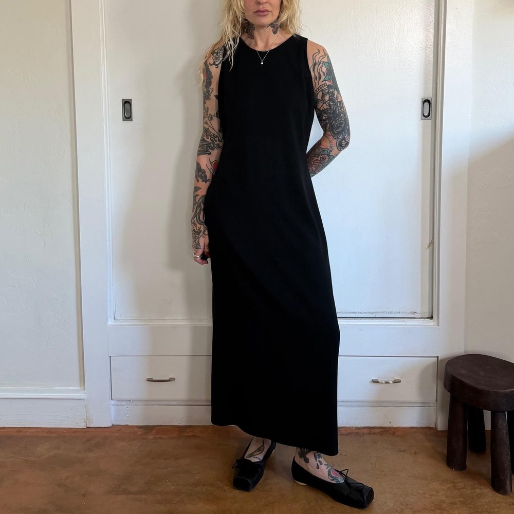 Vintage Calvin Klein Black Sleeveless Maxi Dress Size 12 Made in Hong Kong